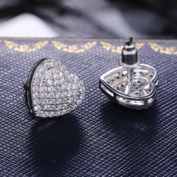 Silver Crystal Heart Stud Earrings - Picture 9 of 9